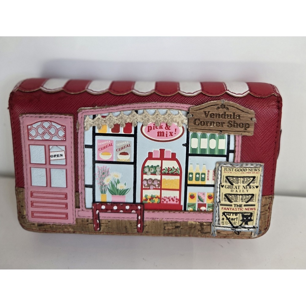 Vendula London CORNER SHOP‎ Zip Around Wallet RED Pink Preowned RARE
